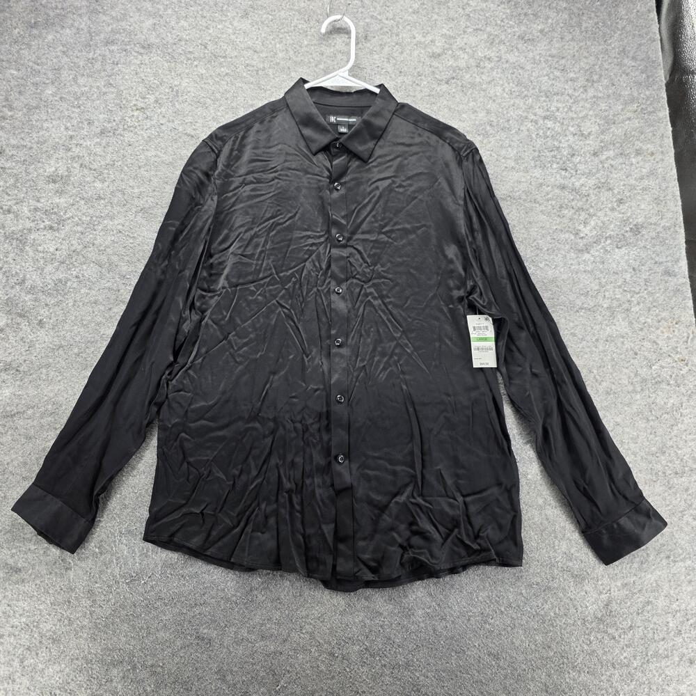 INC International Concepts Button-Up Womens L Black Rayon Basic Relaxed Fit